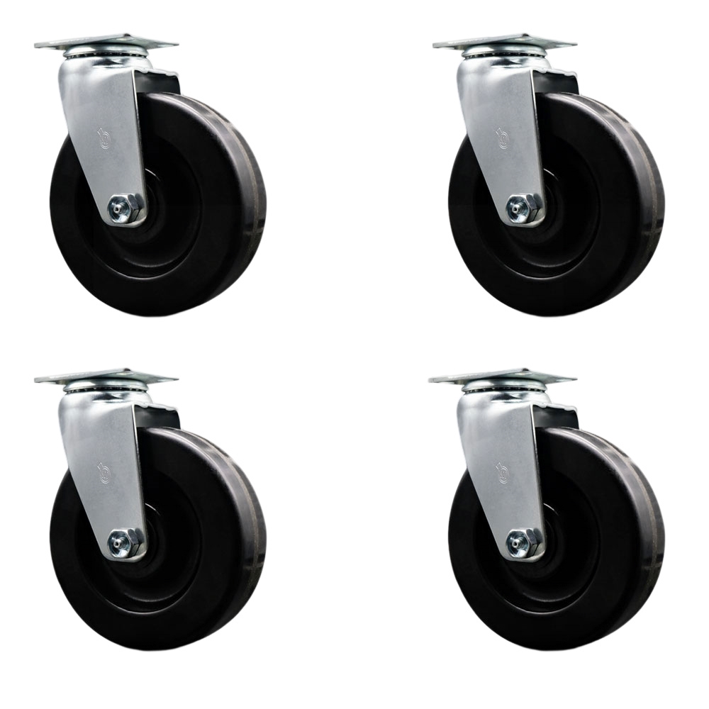 Swivel Top Plate Caster Set – Black 6 Inch by 2 Inch Phenolic Wheel – Roller Bearing – 1,800 lbs. Total Capacity – Includes 4 Swivel Casters – Service Caster Brand — photo 1