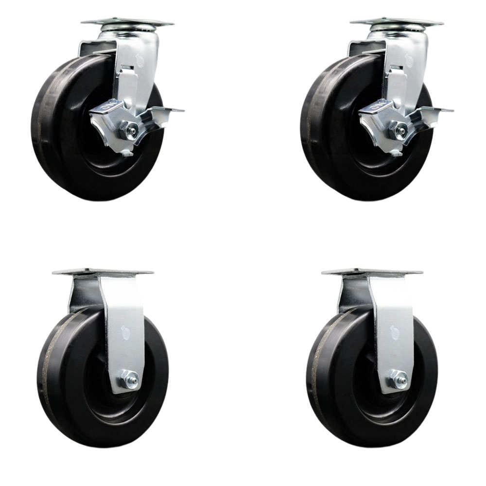 Tool Box Caster Wheel Set - 6 Inch Flat Free, Easy Rolling Phenolic Wheels - Industrial Grade - 2 Swivel with Top Lock Brakes - Service Caster Brand — photo 1