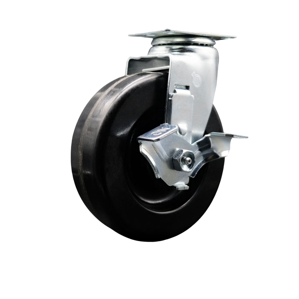 Swivel Top Plate Caster – Black 6 Inch by 2 Inch Phenolic Wheel – Ball Bearing – 450 lbs. Capacity Per Caster – Includes Top Locking Brake - Service Caster Brand — photo 1