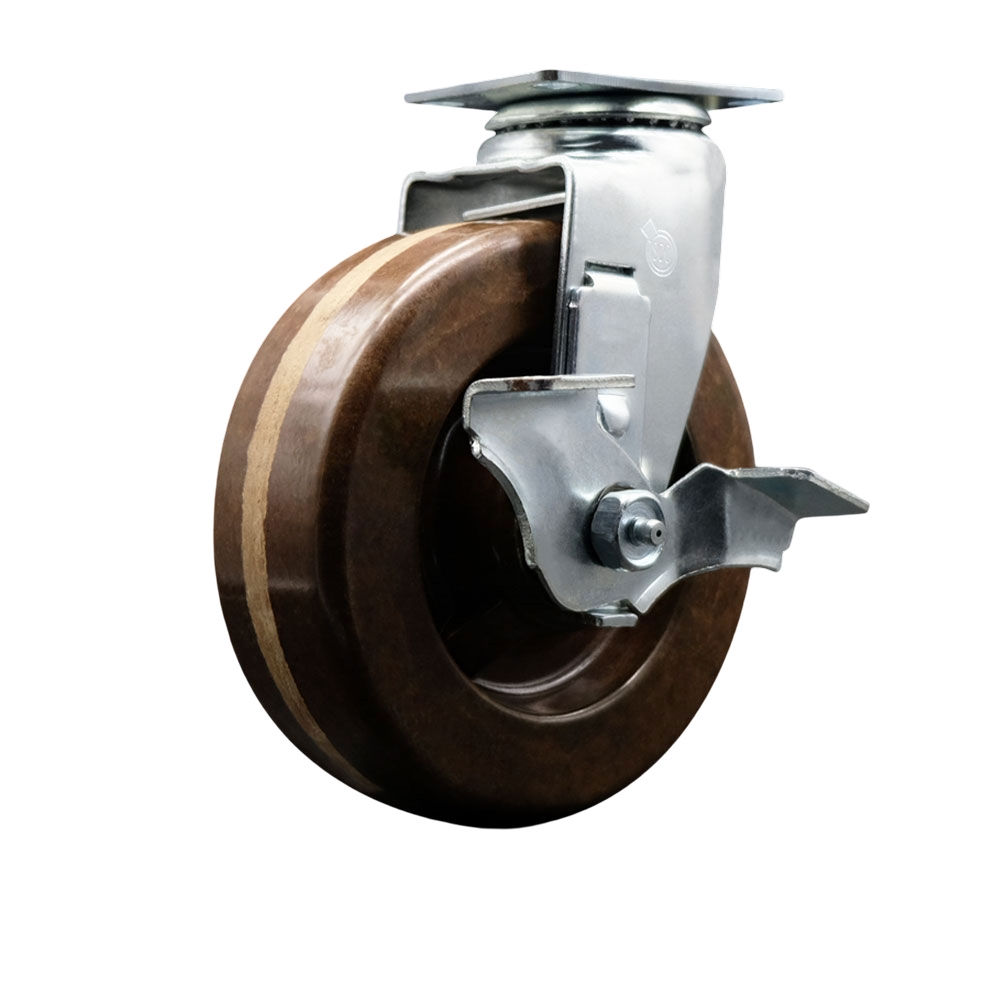 Swivel Top Plate Caster – Black 6 Inch by 2 Inch High Temperature Phenolic Wheel – Bronze Bearing – 450 lbs. Capacity Per Caster – Includes Top Locking Brake - Service Caster Brand — photo 1