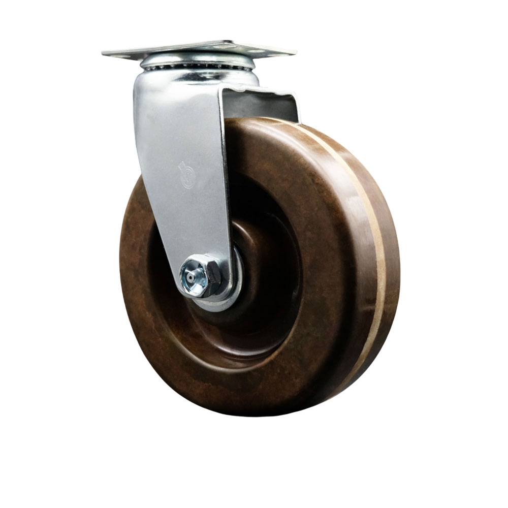 Swivel Top Plate Caster – Black 6 Inch by 2 Inch High Temperature Phenolic Wheel – Bronze Bearing – 450 lbs. Capacity Per Caster – Service Caster Brand — photo 1