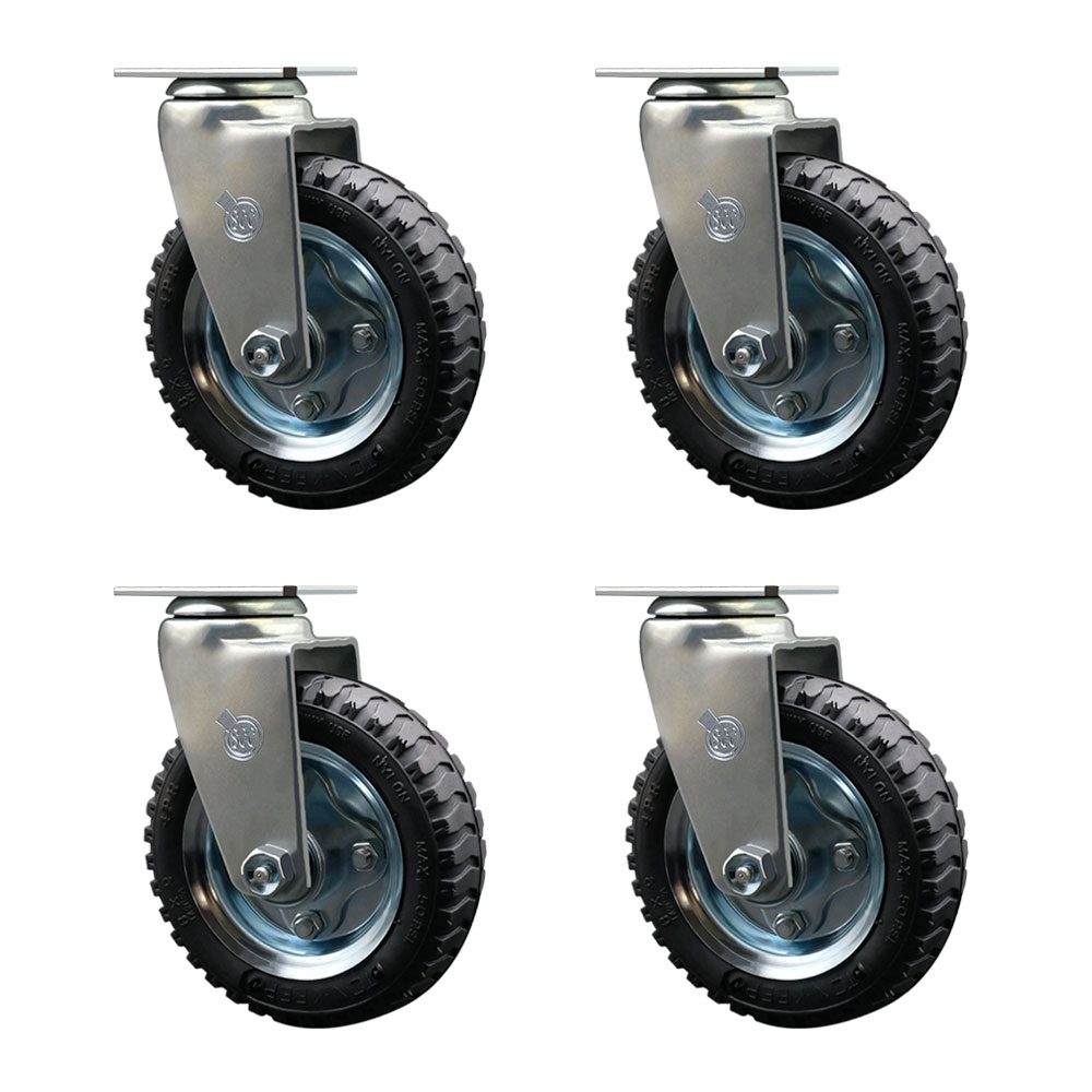 Pneumatic Swivel Top Plate Caster Set of 4 with 6 Inch Black Wheels - Includes 4 Swivel - 1000 lbs. Total Capacity - Service Caster Brand — photo 1