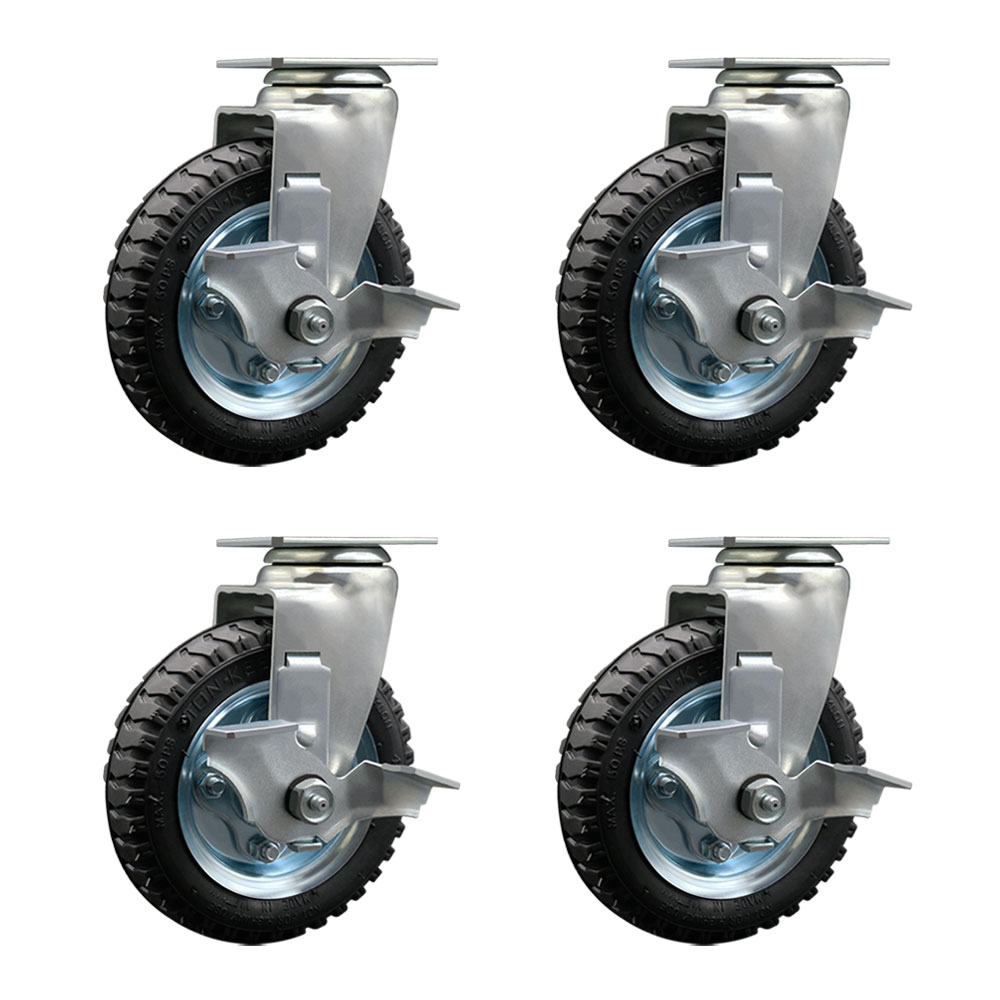 Pneumatic Swivel Top Plate Caster Set of 4 with 6 Inch Black Wheels - Includes 4 Swivel with Top Lock Brakes - 1000 lbs. Total Capacity - Service Caster Brand — photo 1