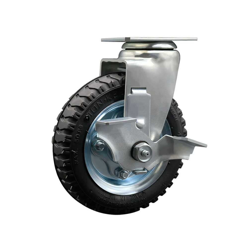 Pneumatic Swivel Top Plate Swivel Caster with 6 Inch Black Wheel and Top Locking Brake - 250 lbs. Capacity Per Caster - Service Caster Brand — photo 1