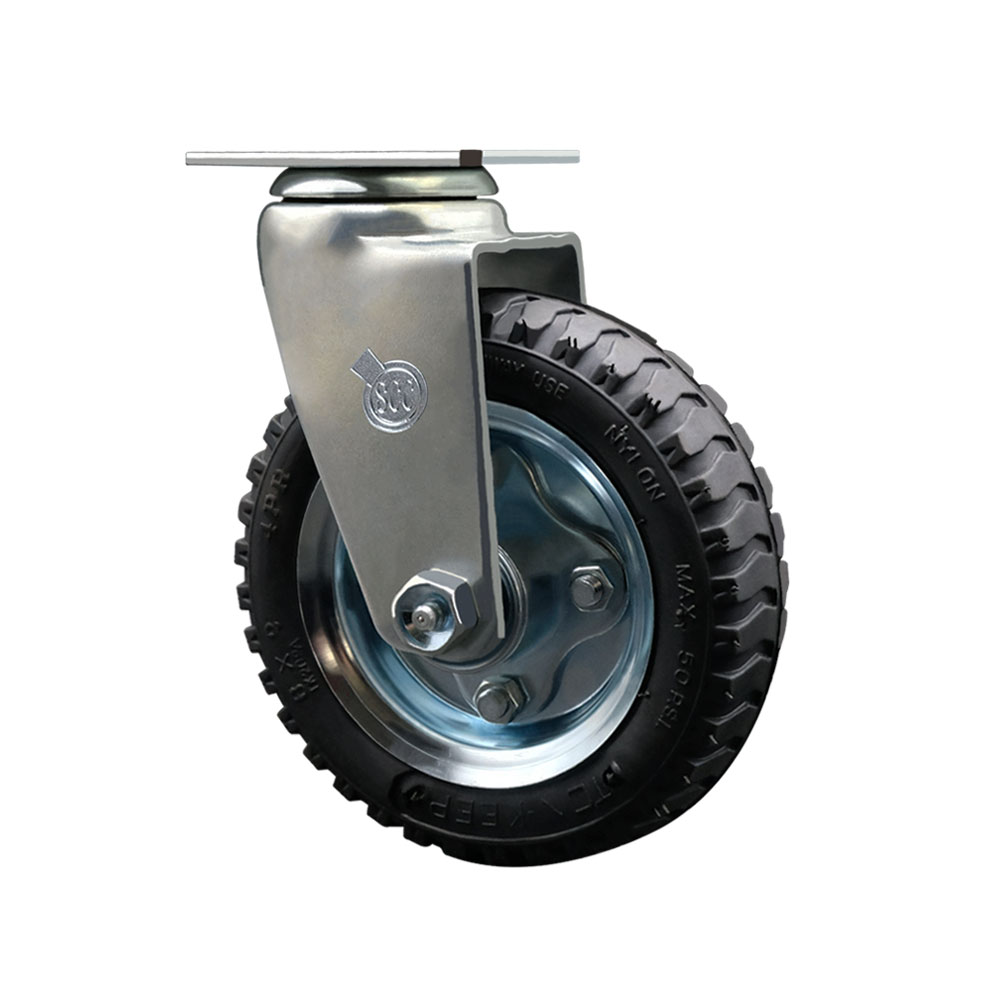 Pneumatic Swivel Top Plate Swivel Caster with 6 Inch Black Wheel - 250 lbs. Capacity Per Caster - Service Caster Brand — photo 1