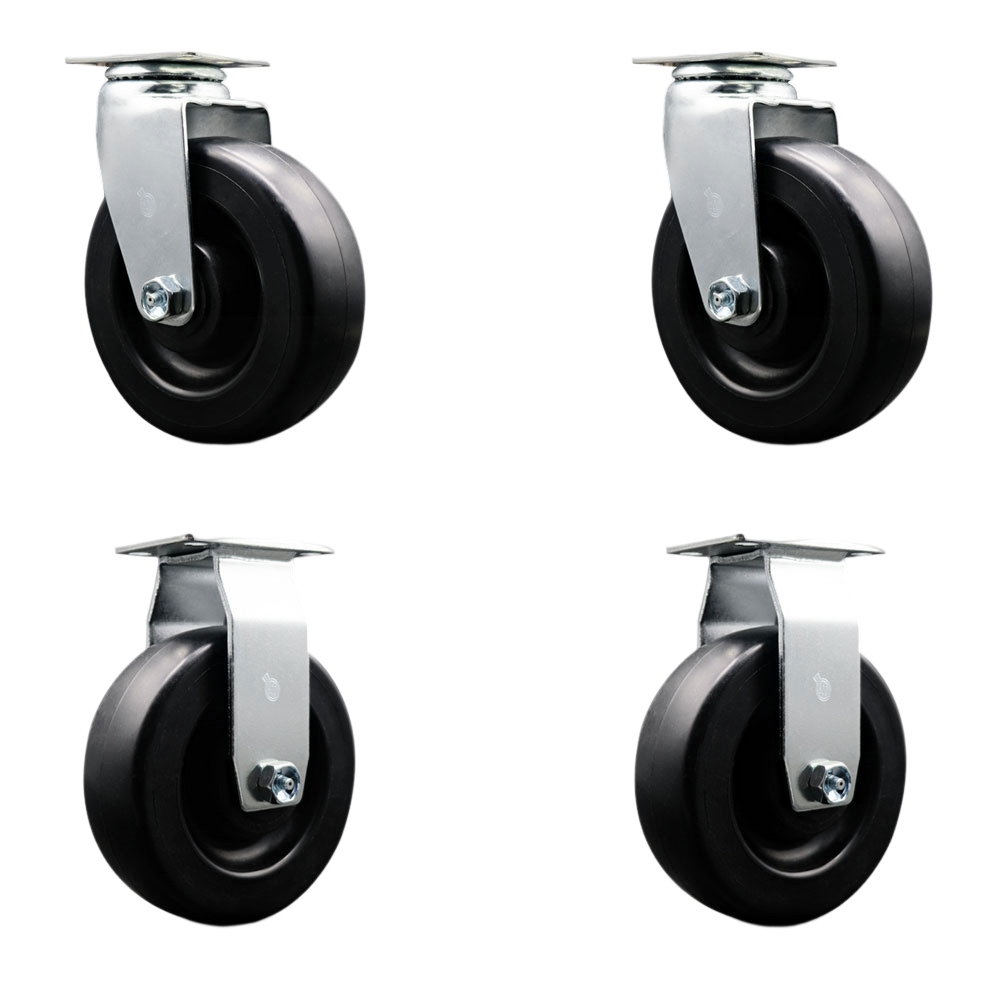Swivel and Rigid Top Plate Caster Set – Black 6 Inch by 2 Inch Polyolefin Wheel – Roller Bearing – 1,800 lbs. Total Capacity – Includes 2 Swivel and 2 Rigid Casters – Service Caster Brand — photo 1