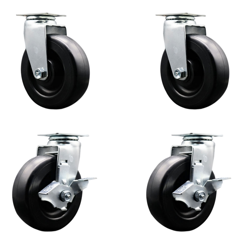 Tool Box Caster Wheel Set - 6 Inch Flat Free, Zero Maintenance Polyolefin Wheels - Industrial Grade - 2 Swivel with Top Lock Brakes - Service Caster Brand — photo 1