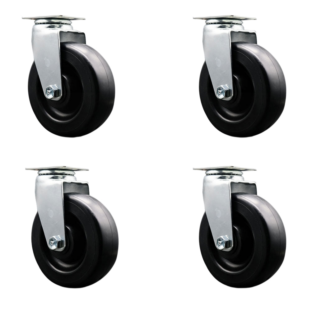 Swivel Top Plate Caster Set – Black 6 Inch by 2 Inch Polyolefin Wheel – Roller Bearing – 1,800 lbs. Total Capacity – Includes 4 Swivel Casters – Service Caster Brand — photo 1