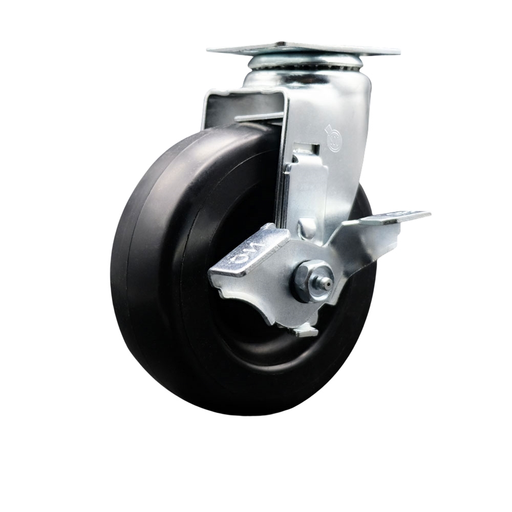 Swivel Top Plate Caster – Black 6 Inch by 2 Inch Polyolefin Wheel – Roller Bearing – 450 lbs. Capacity Per Caster – Includes Top Locking Brake - Service Caster Brand — photo 1
