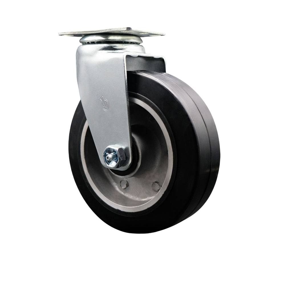 Swivel Top Plate Caster – Black 6 Inch by 2 Inch Rubber on Aluminum Wheel – Ball Bearing – 450 lbs. Capacity Per Caster – Service Caster Brand — photo 1