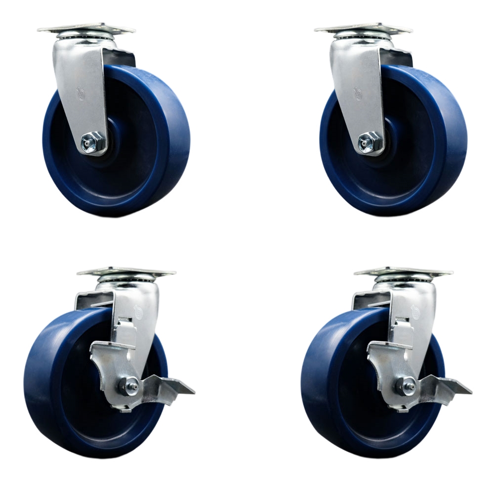 Tool Box Caster Wheel Set - 6 Inch Non-Marking, Easy Rolling Solid Polyurethane Wheels - Industrial Grade - 2 Swivel with Top Lock Brakes - Service Caster Brand — photo 1