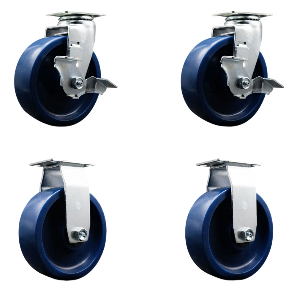 Tool Box Caster Wheel Set - 6 Inch Non-Marking, Easy Rolling Solid Polyurethane Wheels - Industrial Grade - 2 Swivel with Top Lock Brakes - Service Caster Brand — photo 1