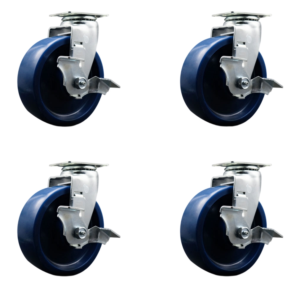 Tool Box Caster Wheel Set - 6 Inch Non-Marking, Easy Rolling Solid Polyurethane Wheels - Industrial Grade - 4 Swivel Casters with Top Lock Brakes - Service Caster Brand — photo 1