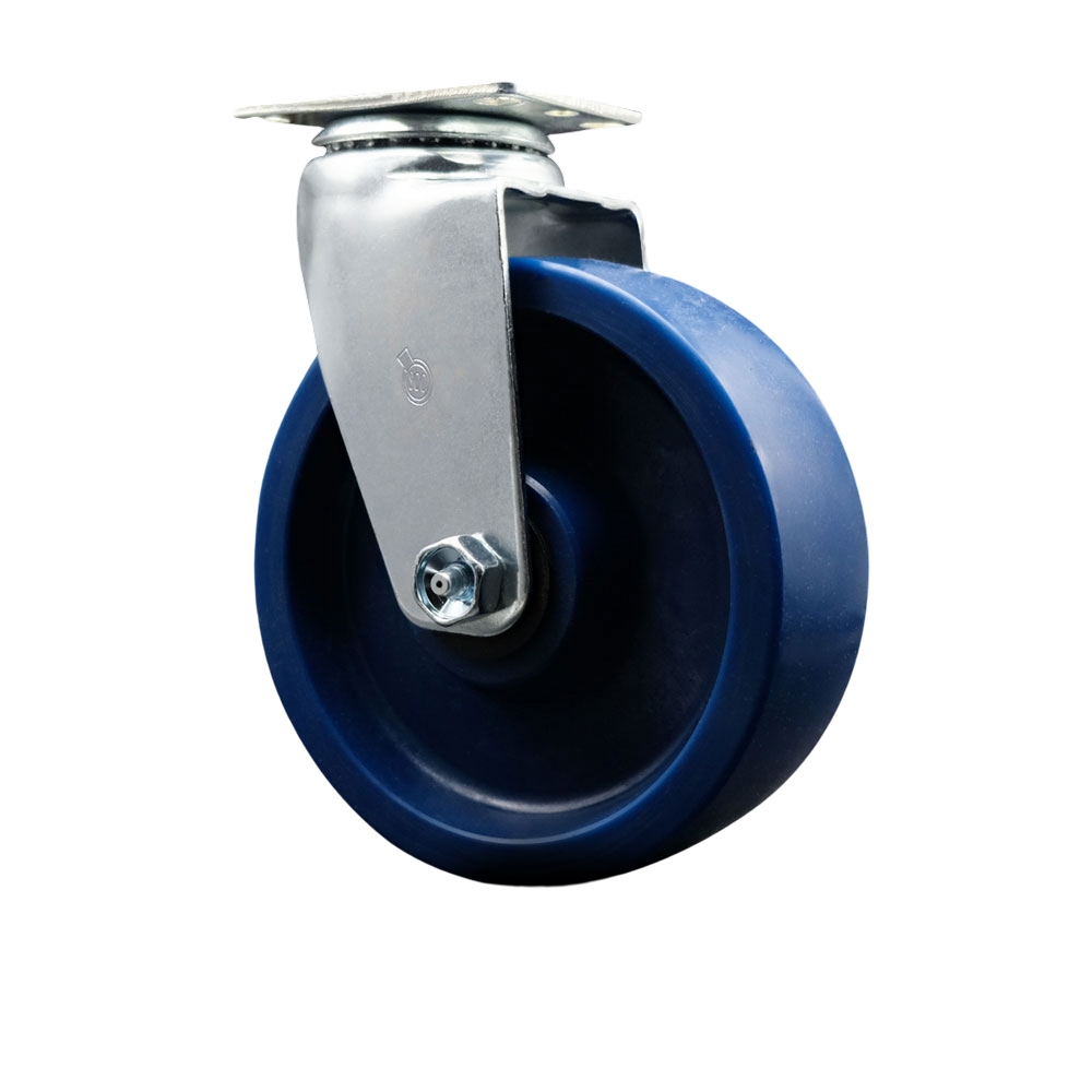 Swivel Top Plate Caster – Blue 6 Inch by 2 Inch Solid Polyurethane Wheel – Ball Bearing – 450 lbs. Capacity Per Caster – Service Caster Brand — photo 1
