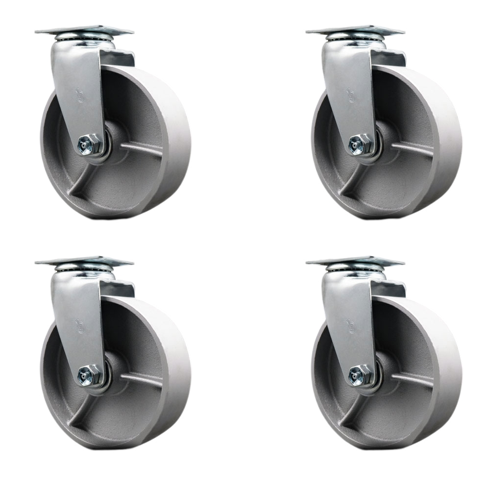 Swivel Top Plate Caster Set – Silver 6 Inch by 2 Inch Semi Steel Cast Iron Wheel – Bronze Bearing – 1,800 lbs. Total Capacity – Includes 4 Swivel Casters – Service Caster Brand — photo 1