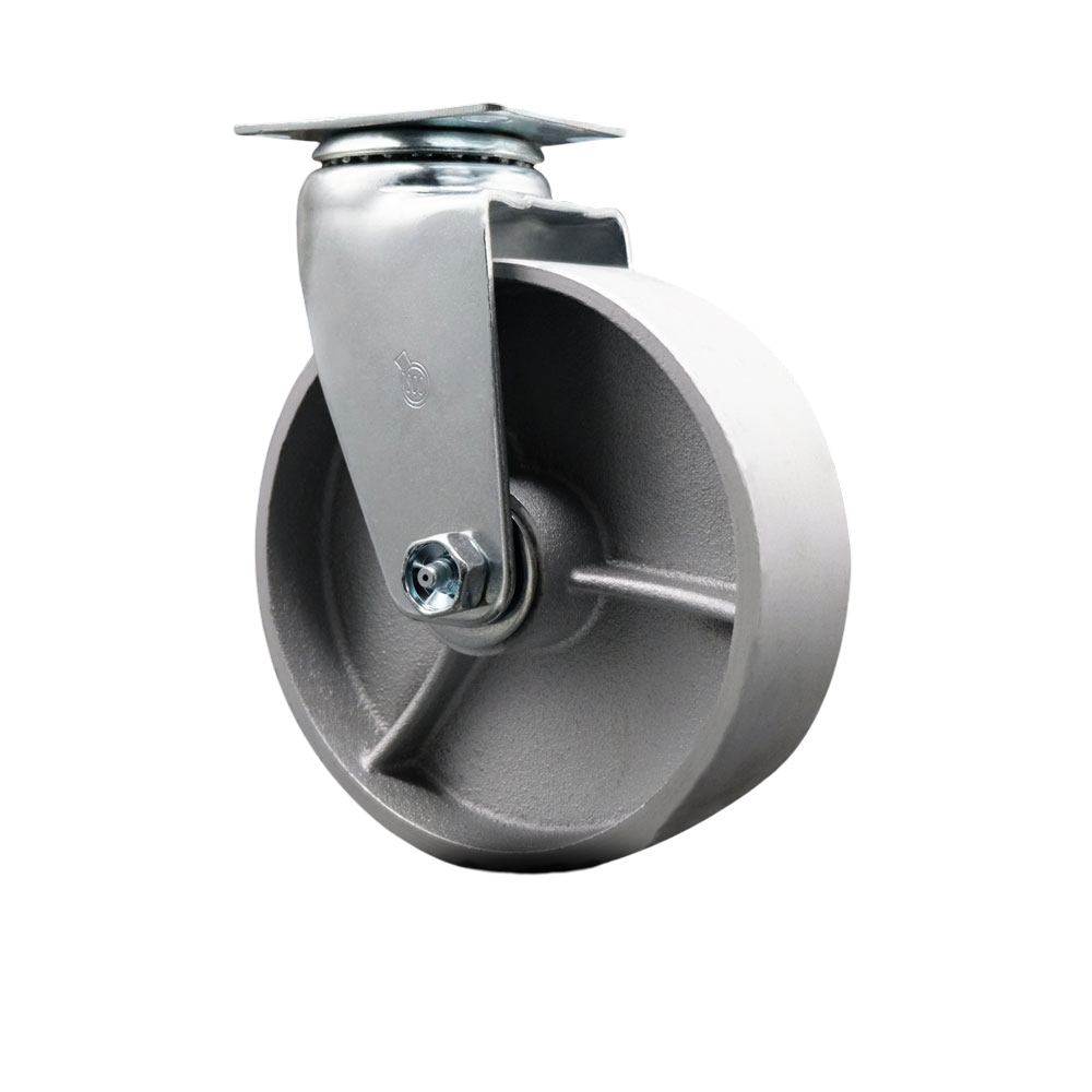 Swivel Top Plate Caster – Silver 6 Inch by 2 Inch Semi Steel Cast Iron Wheel – Ball Bearing – 450 lbs. Capacity Per Caster – Service Caster Brand — photo 1