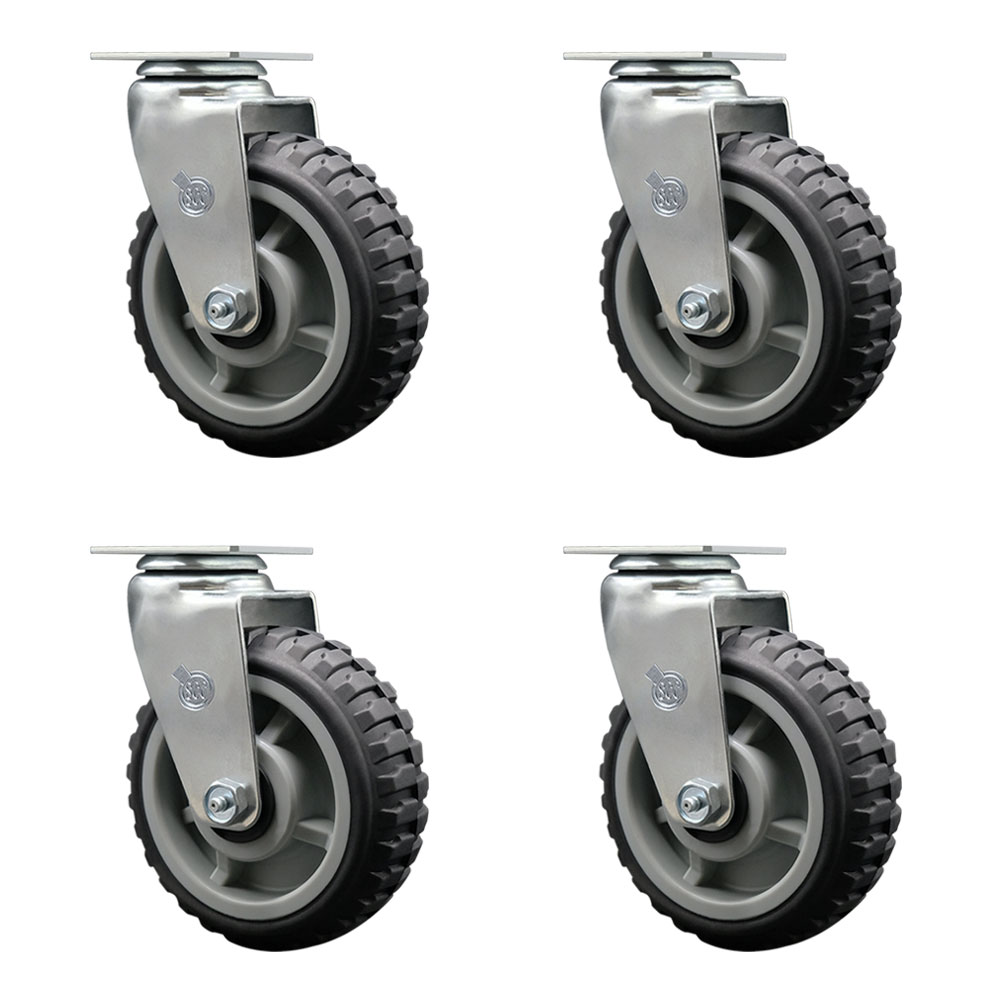 Swivel Top Plate Caster Set - 6 Inch by 2 Inch MudderTuffer Thermoplastic Rubber Wheel - Precision Ball Bearings - Includes 4 Swivel Casters – 1,800 lbs. Total Capacity - Service Caster Brand — photo 1