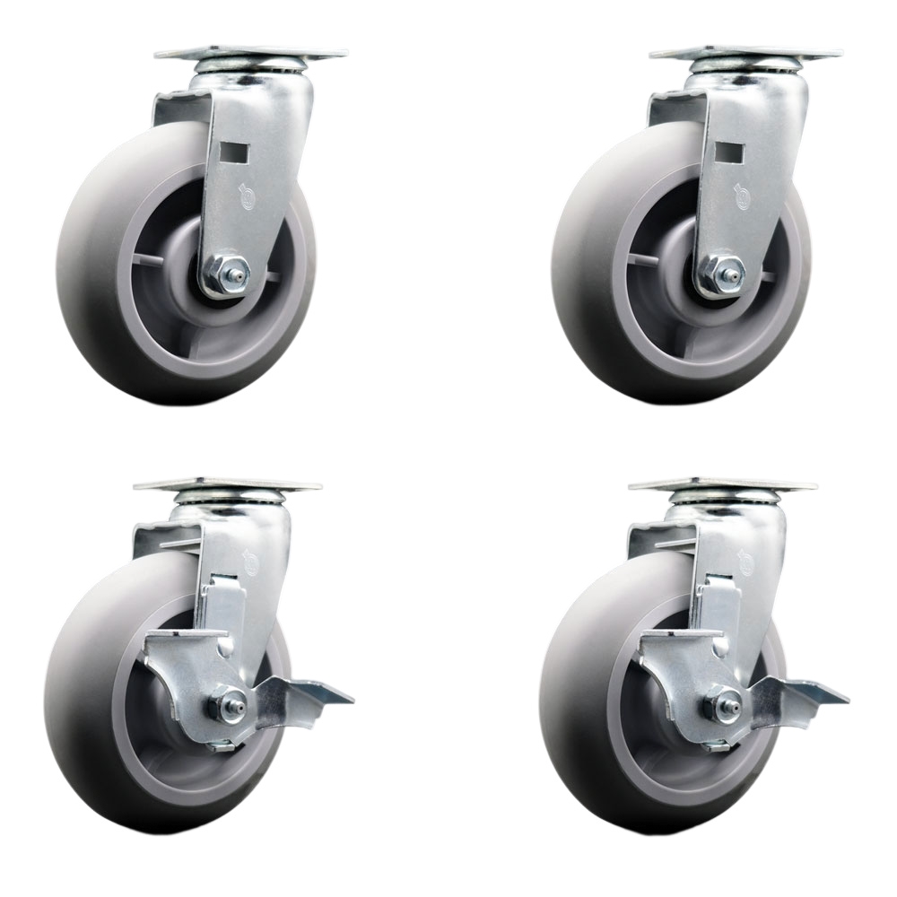 Tool Box Caster Wheel Set - 6 Inch Non-Marking, Easy Rolling Thermoplastic Rubber Donut Tread Wheels - Industrial Grade - 2 Swivel with Top Lock Brakes - Service Caster Brand — photo 1
