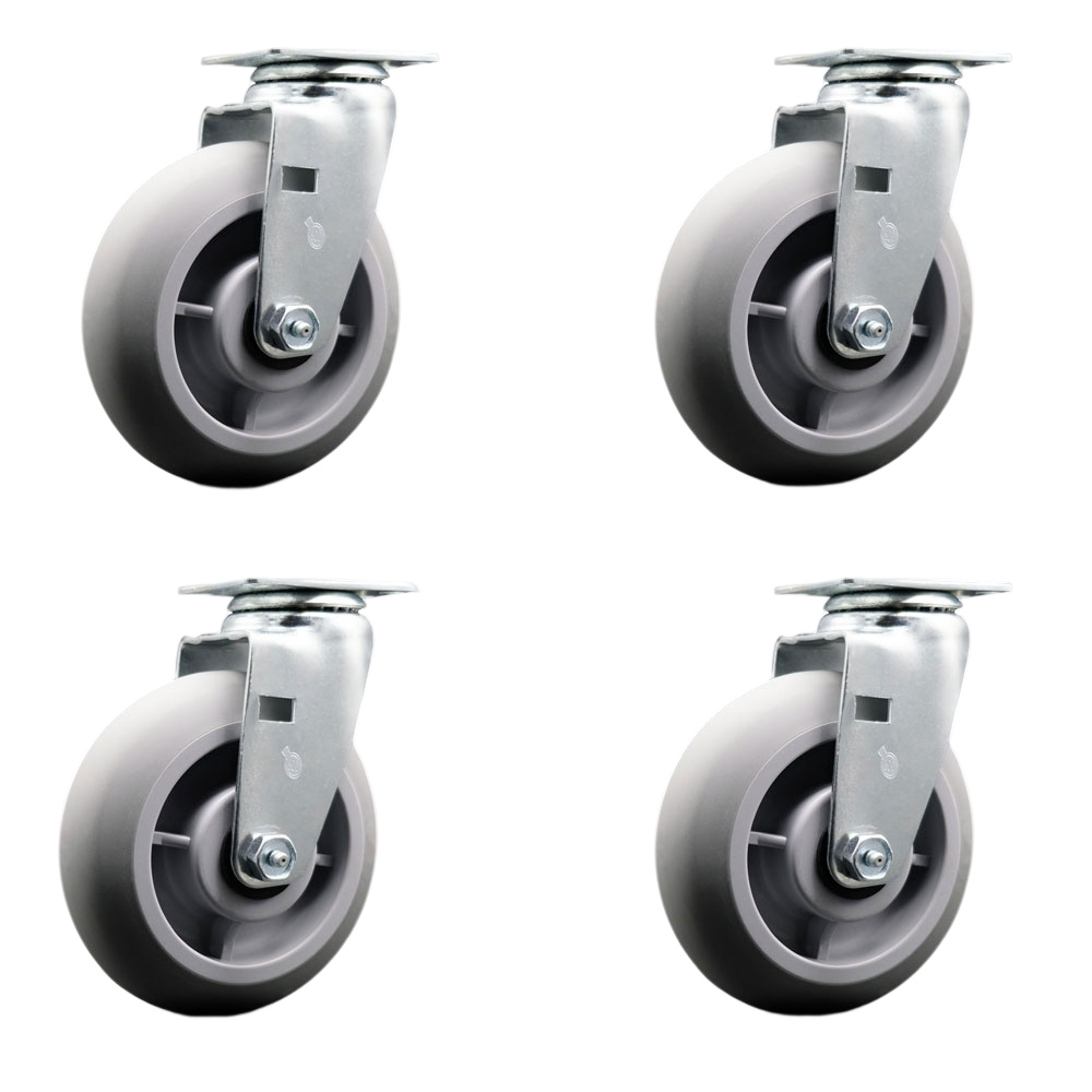 Swivel Top Plate Caster Set – Gray 6 Inch by 2 Inch Thermoplastic Rubber Donut Tread Wheel – Roller Bearing – 1,800 lbs. Total Capacity – Includes 4 Swivel Casters – Service Caster Brand — photo 1
