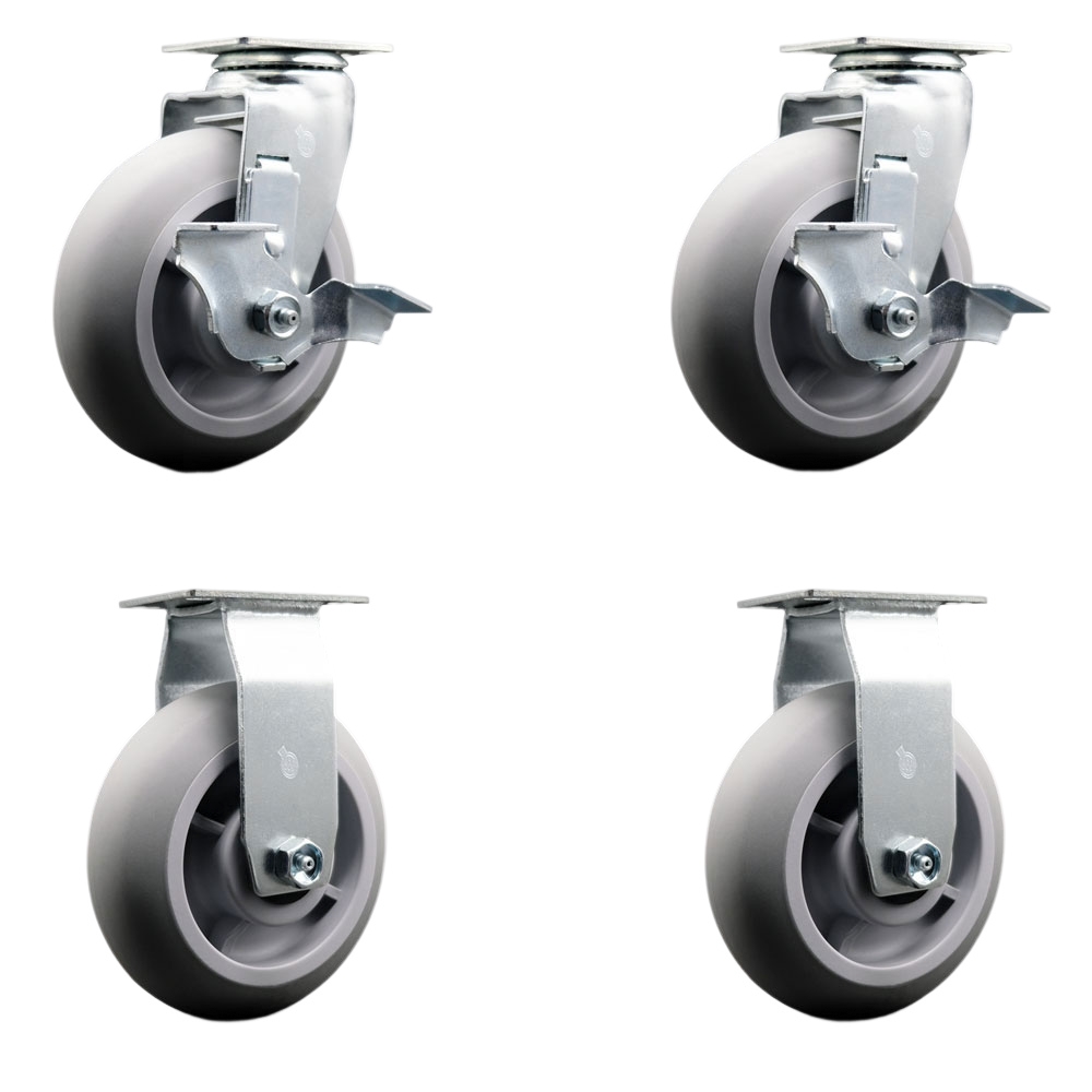 Tool Box Caster Wheel Set - 6 Inch Non-Marking, Easy Rolling Thermoplastic Rubber Donut Tread Wheels - Industrial Grade - 2 Swivel with Top Lock Brakes - Service Caster Brand — photo 1