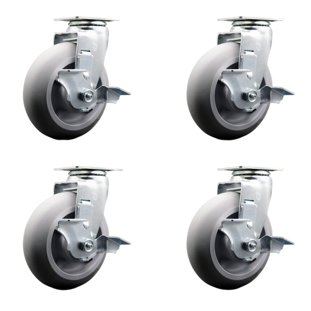 Tool Box Caster Wheel Set - 6 Inch Non-Marking, Easy Rolling Thermoplastic Rubber Donut Tread Wheels - Industrial Grade - 4 Swivel Casters with Top Lock Brakes - Service Caster Brand — photo 1