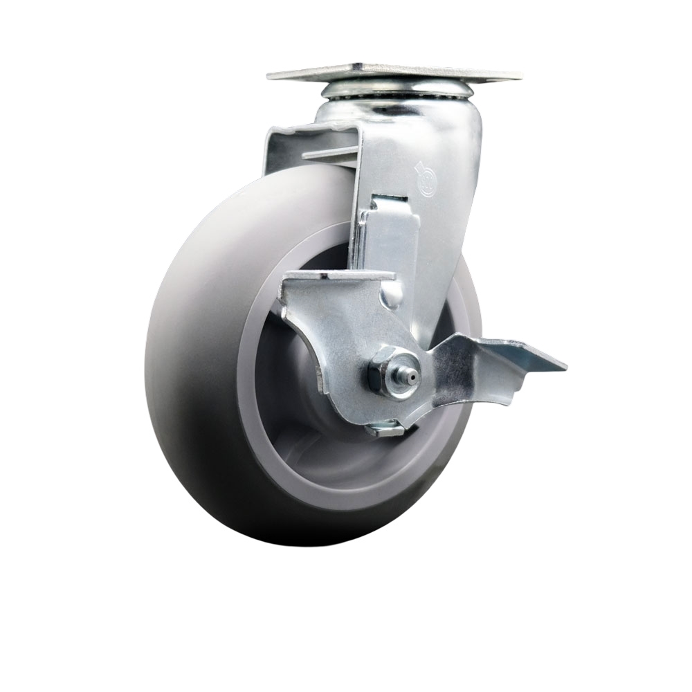 Swivel Top Plate Caster – Gray 6 Inch by 2 Inch Thermoplastic Rubber Donut Tread Wheel – Roller Bearing – 450 lbs. Capacity Per Caster – Includes Top Locking Brake - Service Caster Brand — photo 1