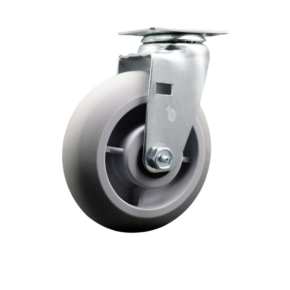 Swivel Top Plate Caster – Gray 6 Inch by 2 Inch Thermoplastic Rubber Donut Tread Wheel – Ball Bearing – 450 lbs. Capacity Per Caster – Service Caster Brand — photo 1