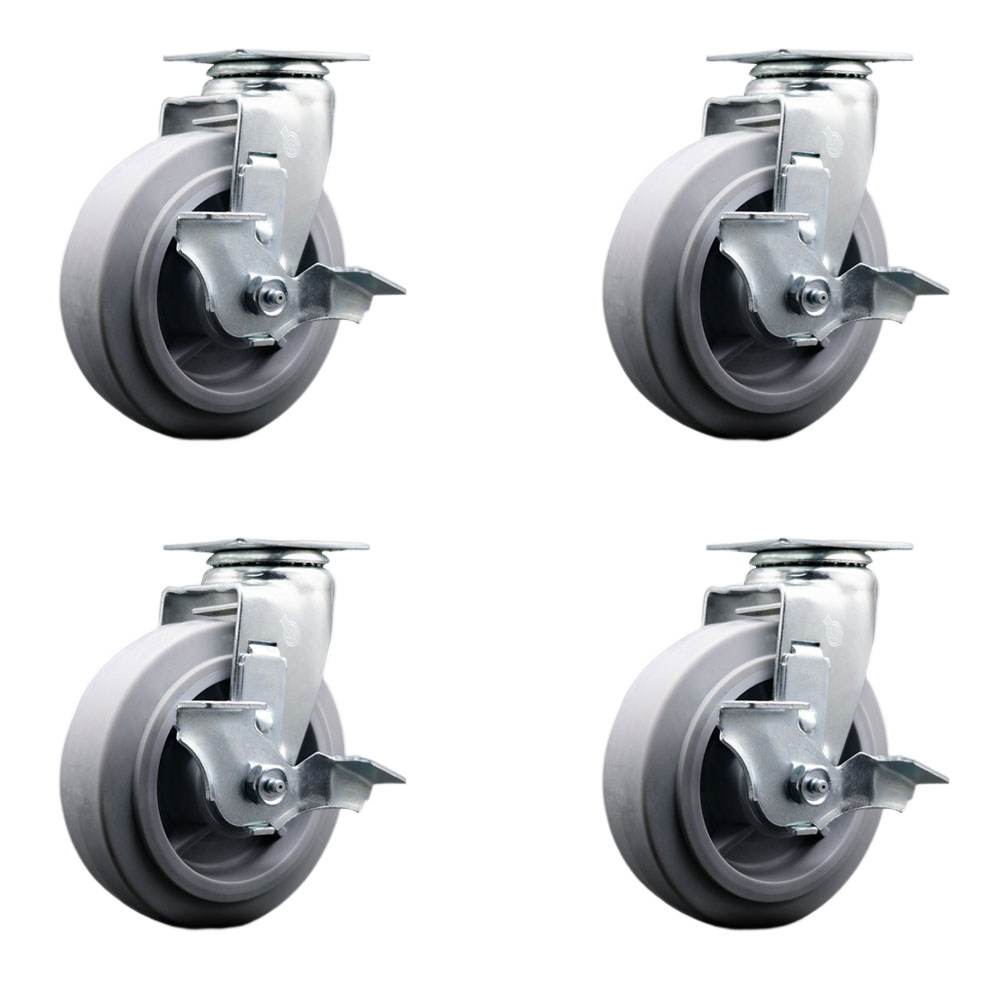 Tool Box Caster Wheel Set - 6 Inch Non-Marking, Easy Rolling Thermoplastic Rubber Flat Tread Wheels - Industrial Grade - 4 Swivel Casters with Top Lock Brakes - Service Caster Brand — photo 1