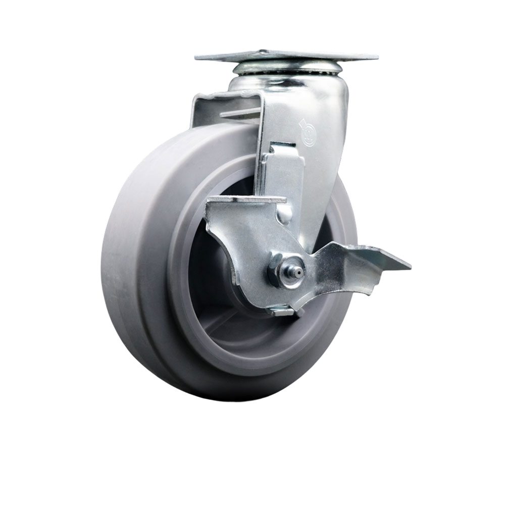 Swivel Top Plate Caster – Gray 6 Inch by 2 Inch Thermoplastic Rubber Flat Tread Wheel – Ball Bearing – 450 lbs. Capacity Per Caster – Includes Top Locking Brake - Service Caster Brand — photo 1