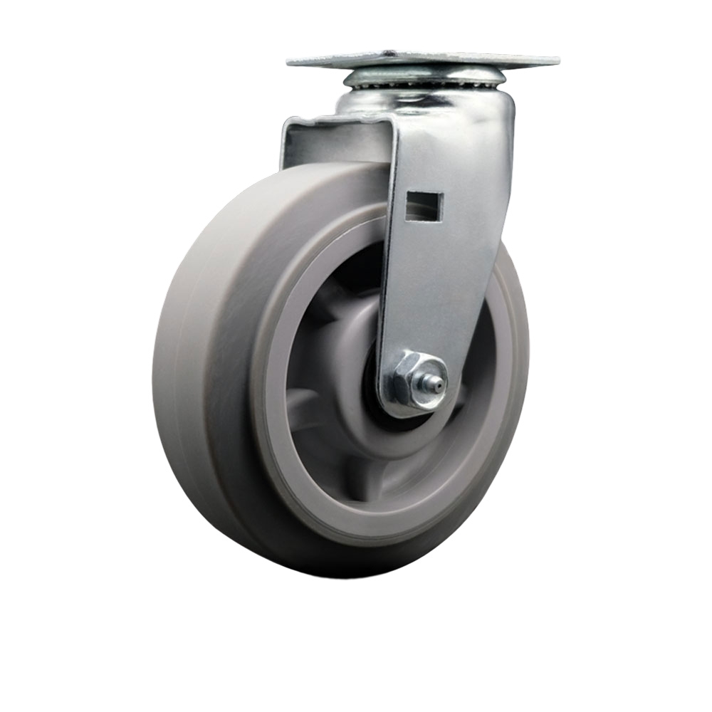 Swivel Top Plate Caster – Gray 6 Inch by 2 Inch Thermoplastic Rubber Flat Tread Wheel – Ball Bearing – 450 lbs. Capacity Per Caster – Service Caster Brand — photo 1