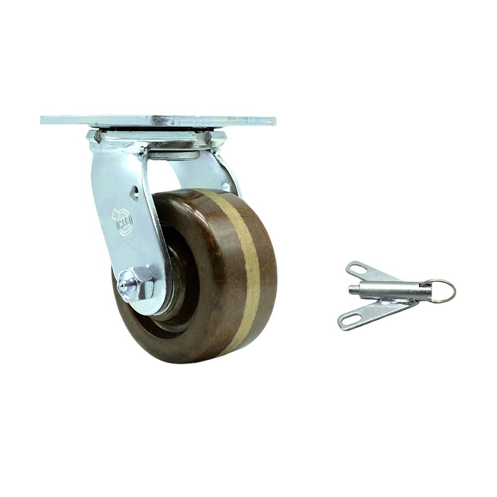 Heavy Duty Swivel Top Plate Caster with Bolt on Swivel Lock and 4 Inch High Temperature Phenolic Wheel with Bronze Bearings - 800 lbs. Capacity/Caster - Service Caster Brand — photo 1