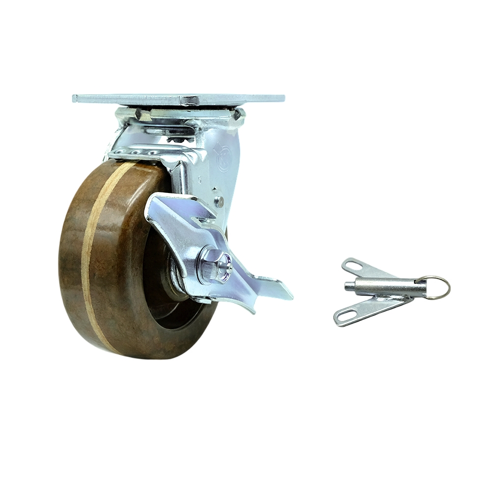 Heavy Duty Swivel Top Plate Caster with Top Lock Brake and Bolt on Swivel Lock and 5 Inch High Temperature Glass Filled Nylon Wheel - 1,000 lbs. Capacity/Caster - Service Caster Brand — photo 1