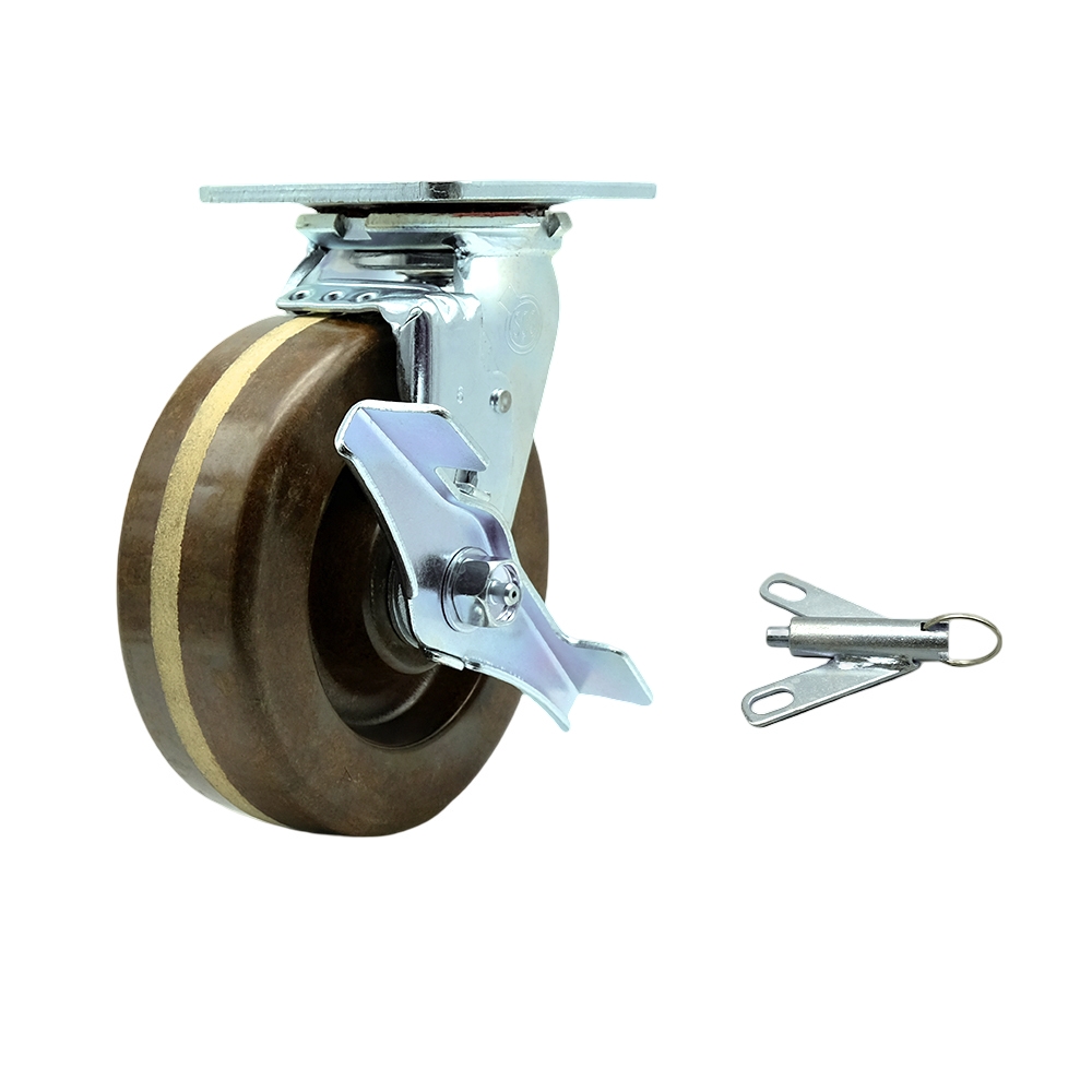 Heavy Duty Swivel Top Plate Caster with Top Lock Brake and Bolt on Swivel Lock and 6 Inch High Temperature Glass Filled Nylon Wheel with Bronze Bearings-1,100 lbs. Capacity/Caster-Service Caster Brand — photo 1