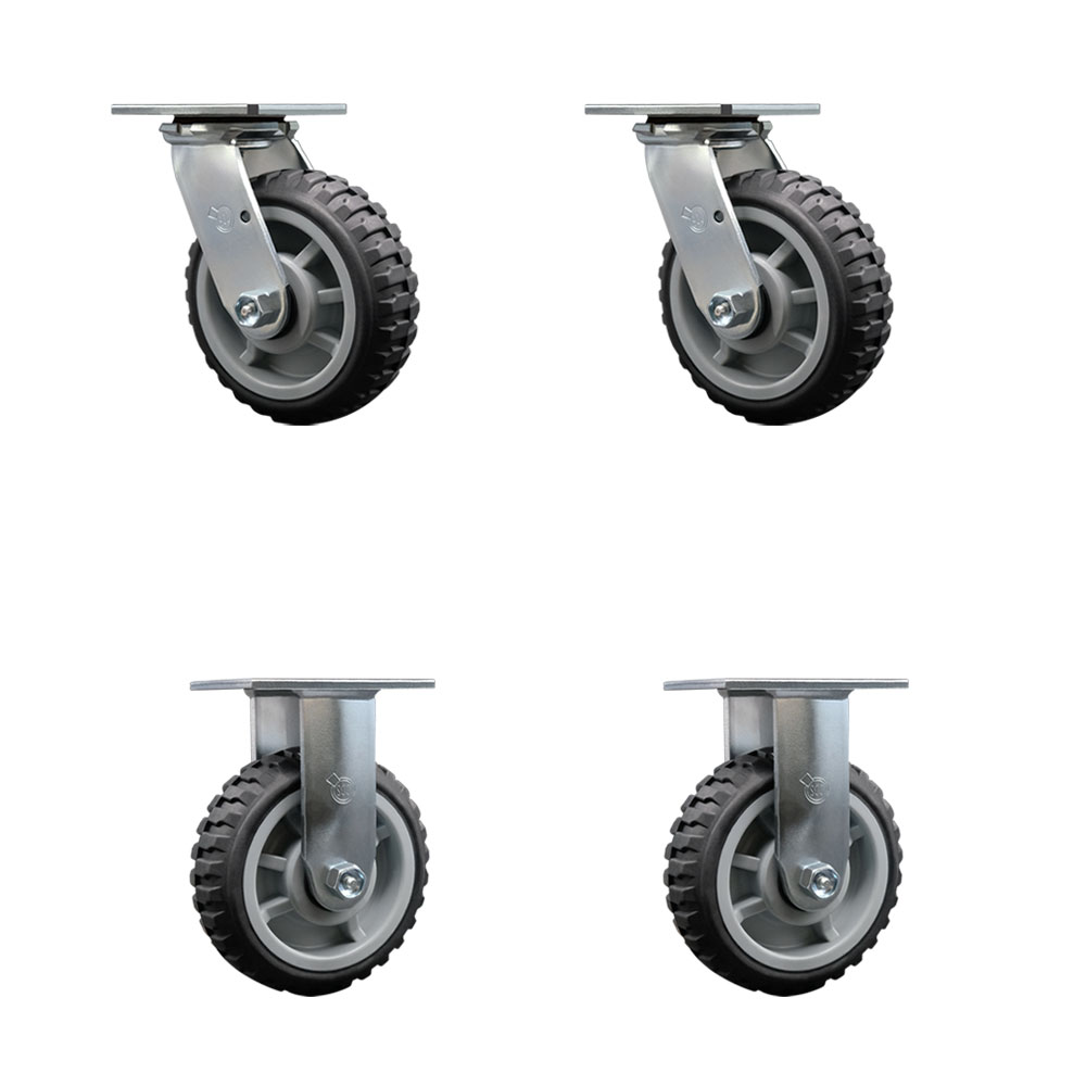 Heavy Duty Swivel Caster Set of 4 with 6 Inch MudderTuffer Thermoplastic Rubber Wheels and Ball Bearings - Includes 2 Swivel and 2 Rigid - 2,400 lbs. Total Capacity - Service Caster Brand — photo 1