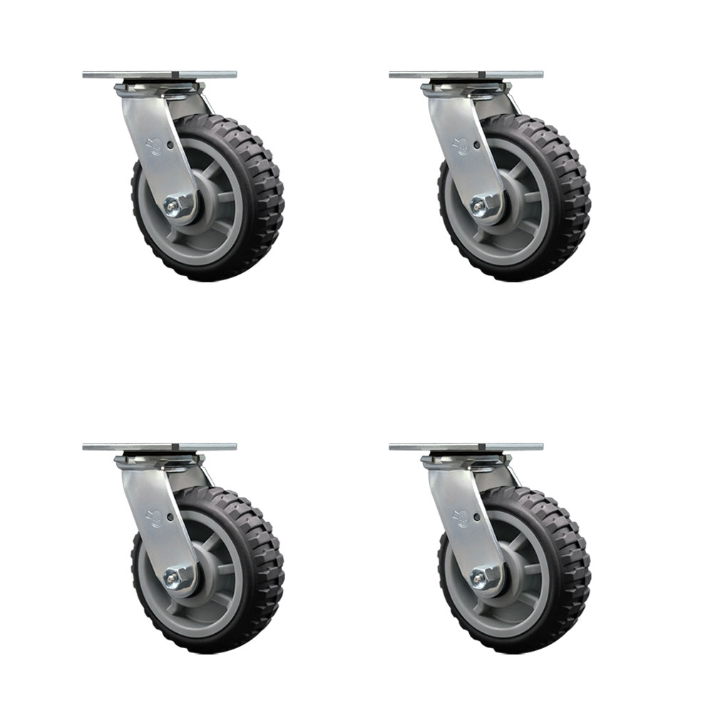 Heavy Duty Swivel Caster Set of 4 with 6 Inch MudderTuffer Thermoplastic Rubber Wheels and Ball Bearings - Includes 4 Swivel - 2,400 lbs. Total Capacity - Service Caster Brand — photo 1