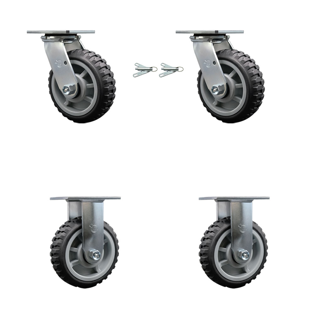 Heavy Duty Swivel Caster Set of 4 with 6 Inch MudderTuffer Thermoplastic Rubber Wheels and Ball Bearings - Includes 2 Swivel with Bolt on Swivel Locks and 2 Rigid - Service Caster Brand — photo 1