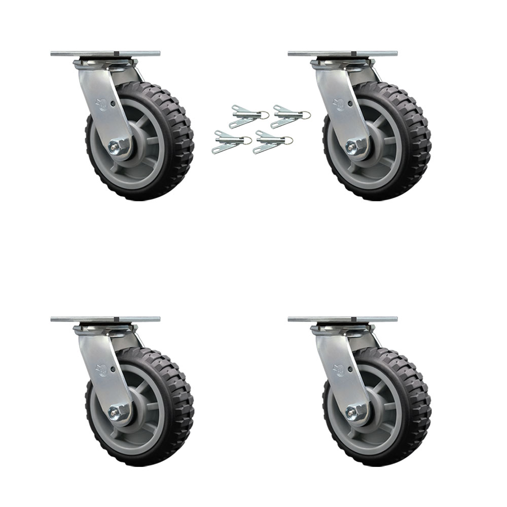 Heavy Duty Swivel Caster Set of 4 with 6 Inch MudderTuffer Thermoplastic Rubber Wheels and Ball Bearings - Includes 4 Swivel with Bolt on Swivel Locks - 2,400lbs. Total Capacity - Service Caster Brand — photo 1