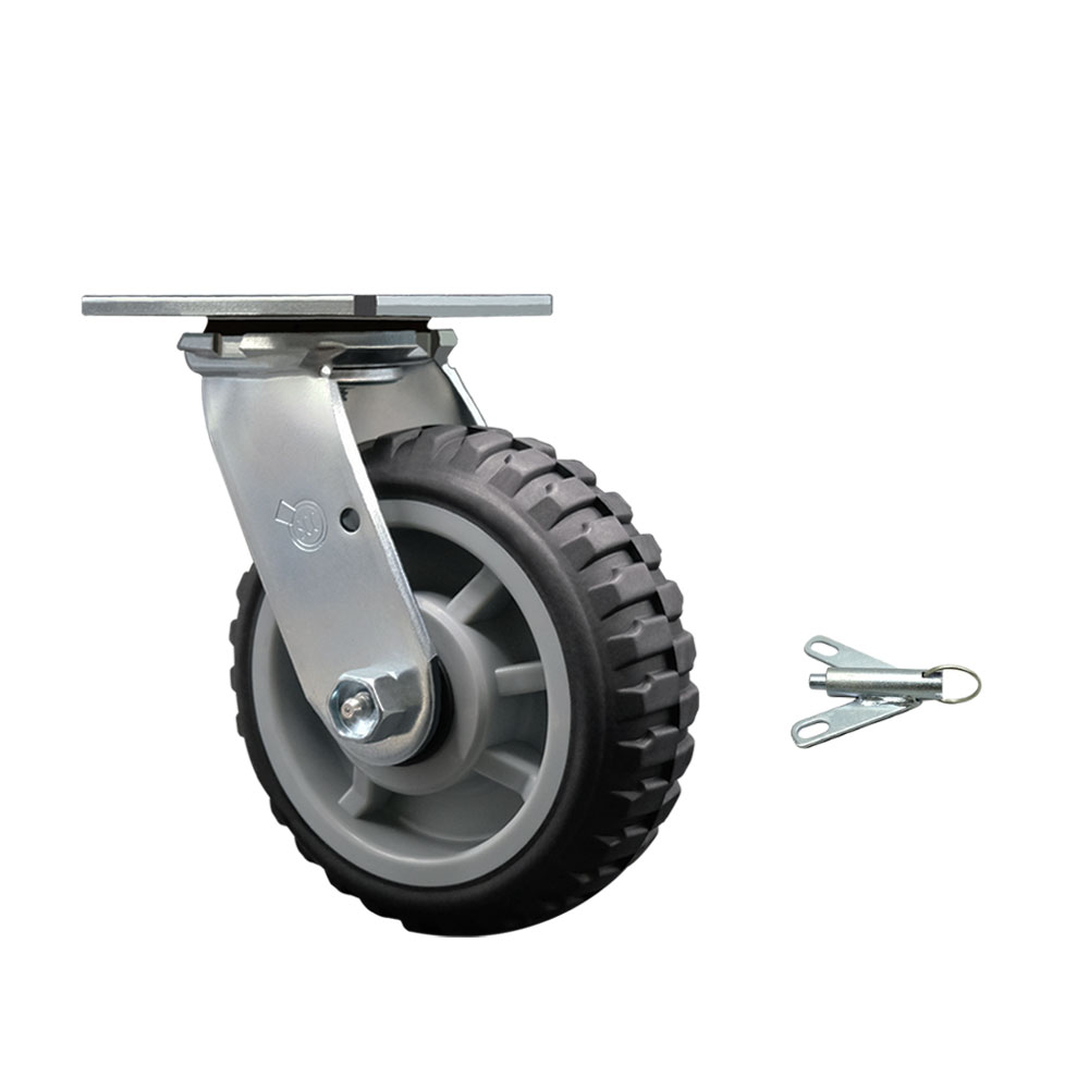 Heavy Duty Swivel Top Plate Caster with Bolt on Swivel Lock and 6 Inch MudderTuffer Thermoplastic Rubber Wheel with Ball Bearings - 600 lbs. Capacity/Caster - Service Caster Brand — photo 1