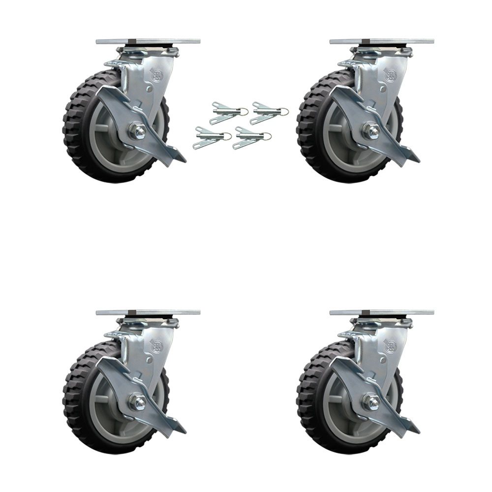 Heavy Duty Swivel Caster Set of 4 with 6 Inch MudderTuffer Thermoplastic Rubber Wheels and Ball Bearings - Includes 4 Swivel with Top Lock Brakes and Bolt on Swivel Locks - Service Caster Brand — photo 1