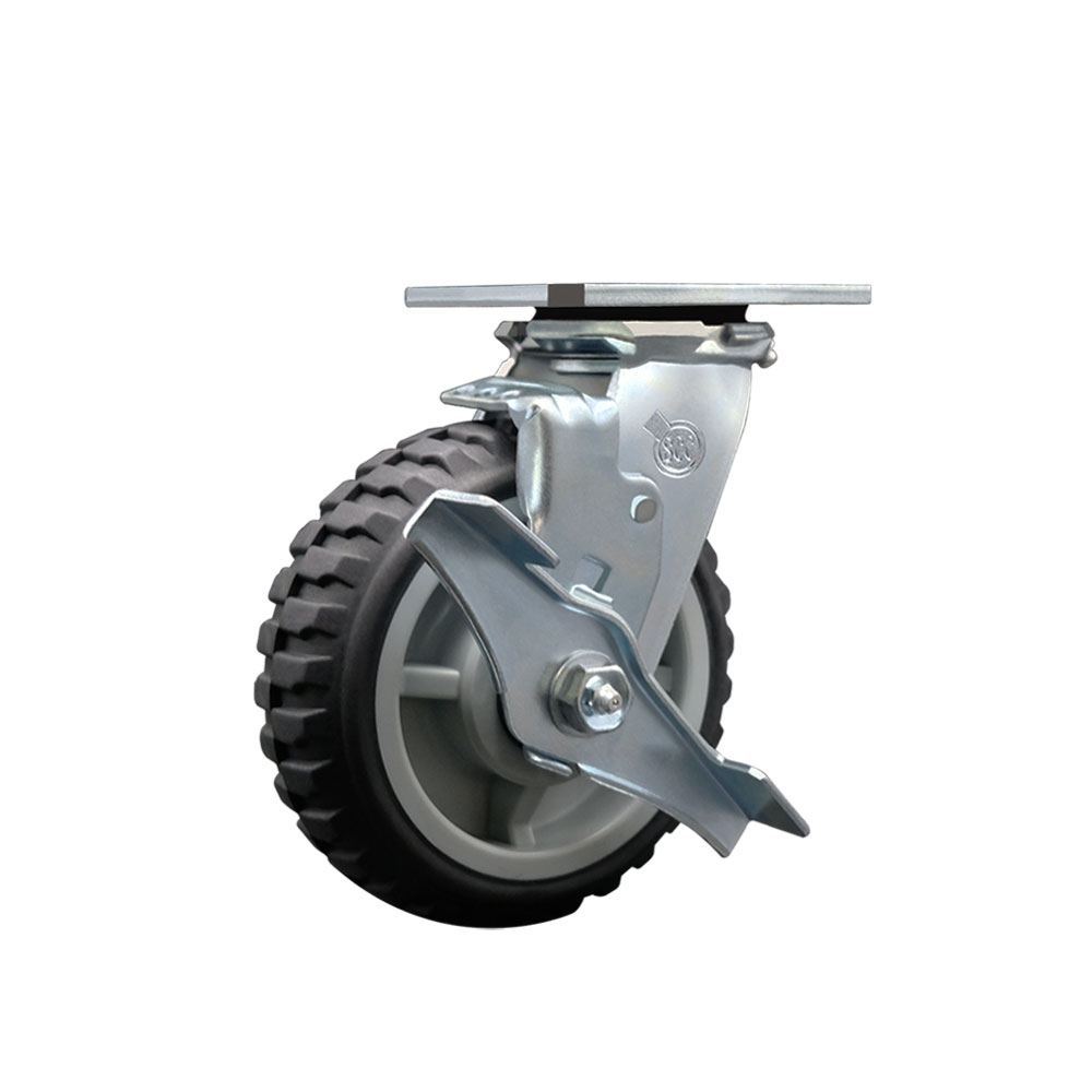 Heavy Duty Swivel Top Plate Caster with Top Lock Brake and 6 Inch MudderTuffer Thermoplastic Rubber Wheel with Ball Bearings - 600 lbs. Capacity/Caster - Service Caster Brand — photo 1
