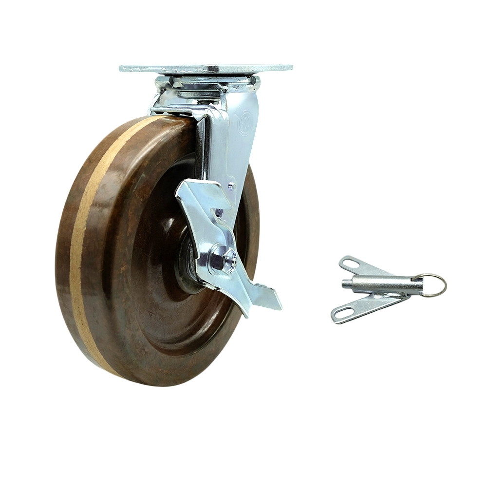 High Temperature Phenolic Swivel Top Plate Heavy Duty Caster with 8 Inch Wheel and Top Lock Brake and Bolt on Swivel Lock – 1,250 lbs. Capacity/Caster - Service Caster Brand — photo 1