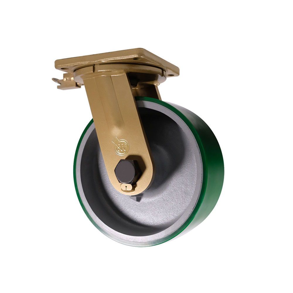 12 Inch Swivel Polyurethane Caster - Green Polyurethane on Cast Iron Wheel with Tapered Bearings and Welded On Swivel Lock - Super Heavy Duty Caster-6,000 lbs. Capacity Per Caster-Service Caster Brand — photo 1