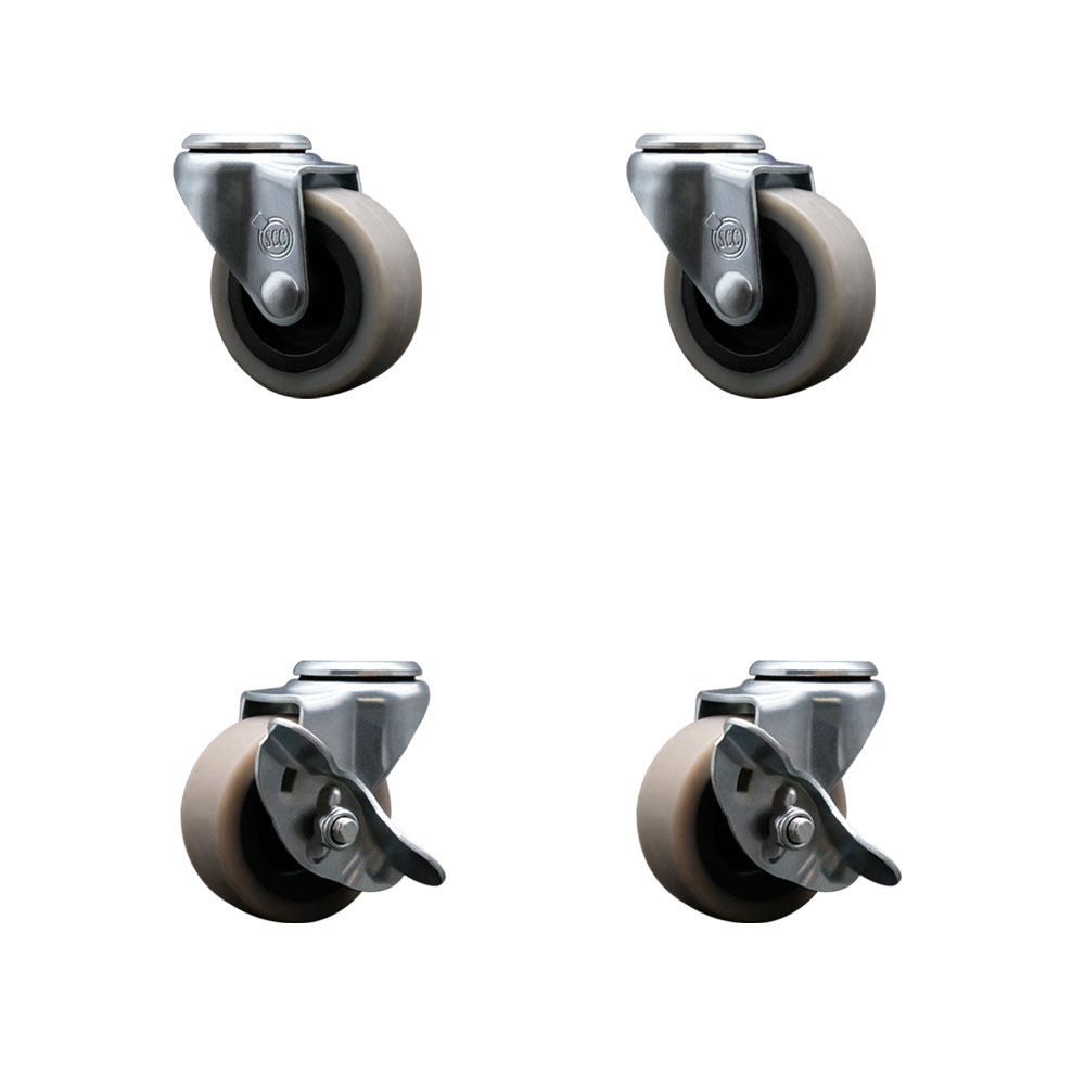 2 Inch Swivel Bolt Hole Thermoplastic Rubber Caster with Brake - Set of 4 - Includes 4 Swivel with 2 Side Lock Brakes - 320 lbs. Total Capacity - Service Caster Brand — photo 1