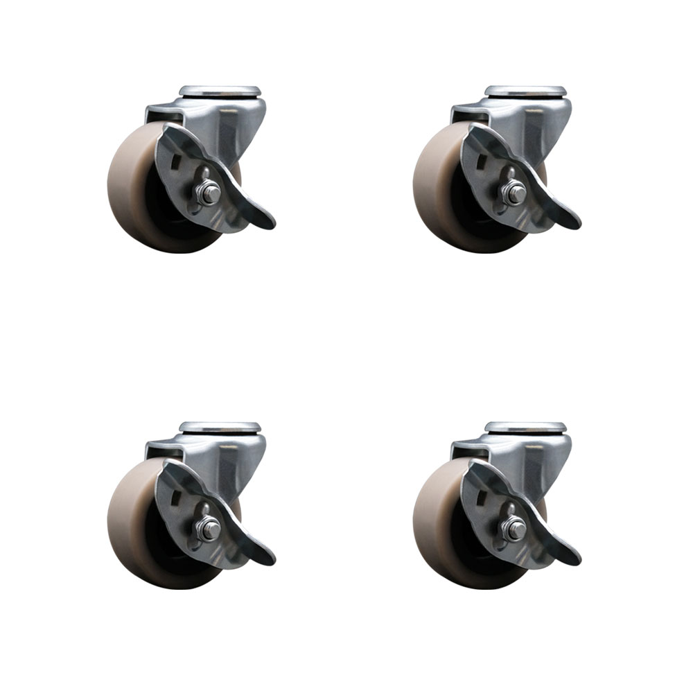 2 Inch Swivel Thermoplastic Rubber Caster Wheel with Bolt Hole and Brake - 320 lbs. Total Capacity - Set of 4 - Service Caster Brand — photo 1