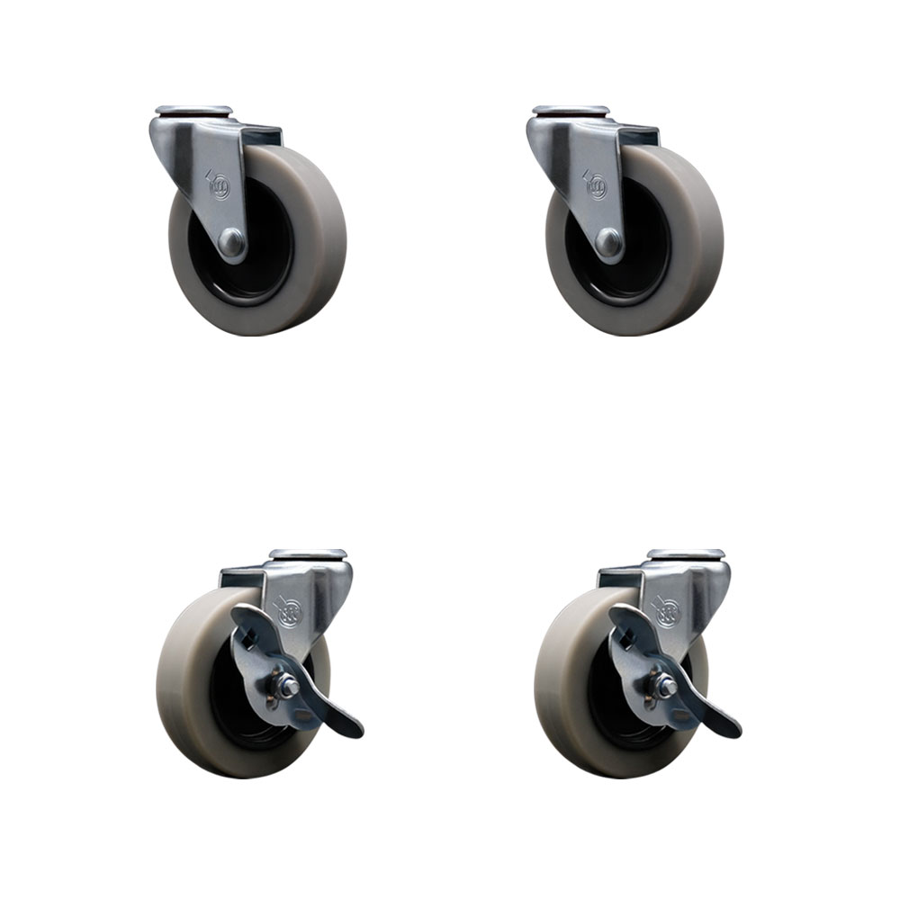 3 Inch Swivel Bolt Hole Thermoplastic Rubber Caster with Brake - Set of 4 - Includes 4 Swivel with 2 Side Lock Brakes - 320 lbs. Total Capacity - Service Caster Brand — photo 1