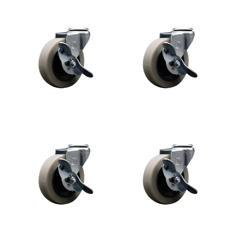 3 Inch Swivel Thermoplastic Rubber Caster Wheel with Bolt Hole and Brake - 440 lbs. Total Capacity - Set of 4 - Service Caster Brand — photo 1