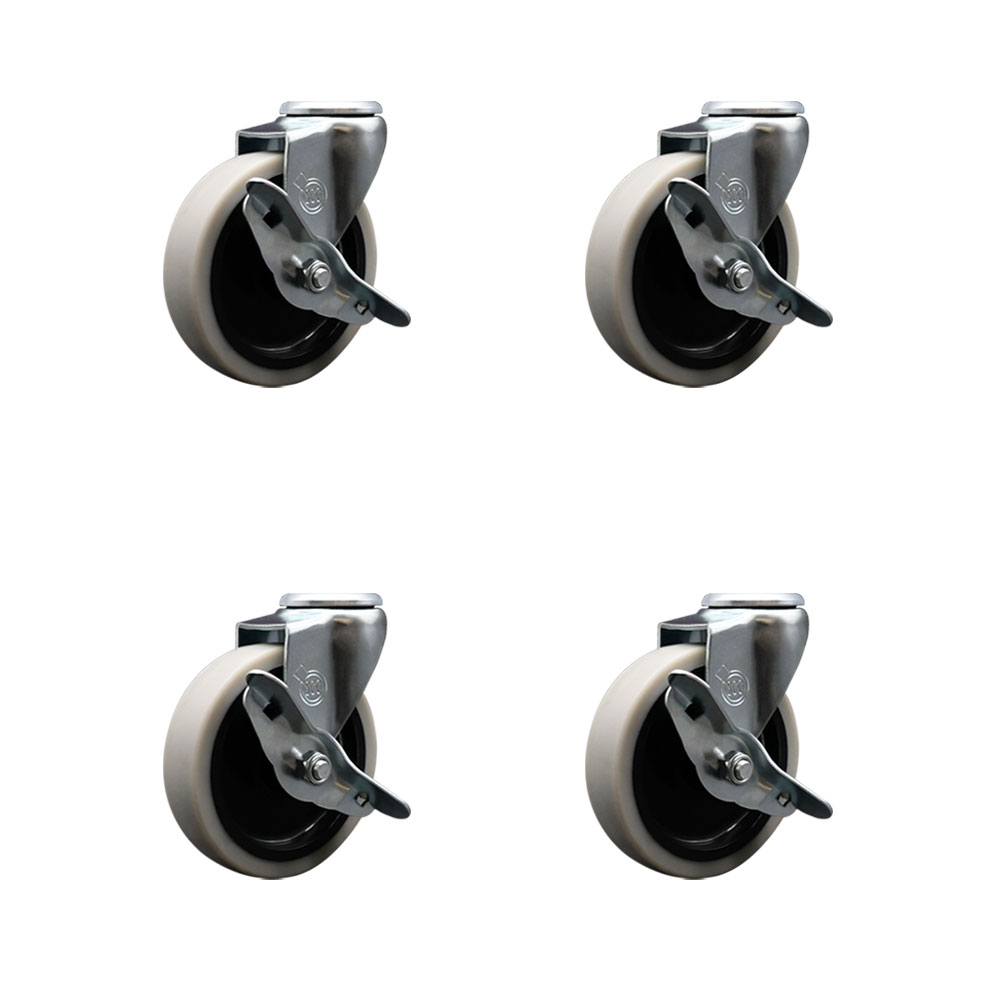 4 Inch Swivel Thermoplastic Rubber Caster Wheel with Bolt Hole and Brake - 500 lbs. Total Capacity - Set of 4 - Service Caster Brand — photo 1