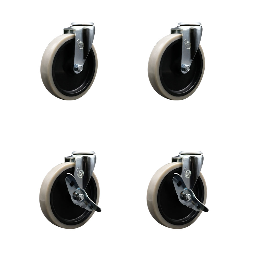 5 Inch Swivel Bolt Hole Thermoplastic Rubber Caster with Brake - Set of 4 - Includes 4 Swivel with 2 Side Lock Brakes - 320 lbs. Total Capacity - Service Caster Brand — photo 1