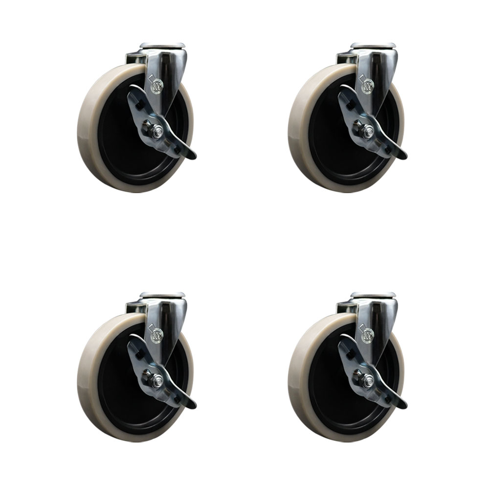 5 Inch Swivel Thermoplastic Rubber Caster Wheel with Bolt Hole and Brake - 520 lbs. Total Capacity - Set of 4 - Service Caster Brand — photo 1