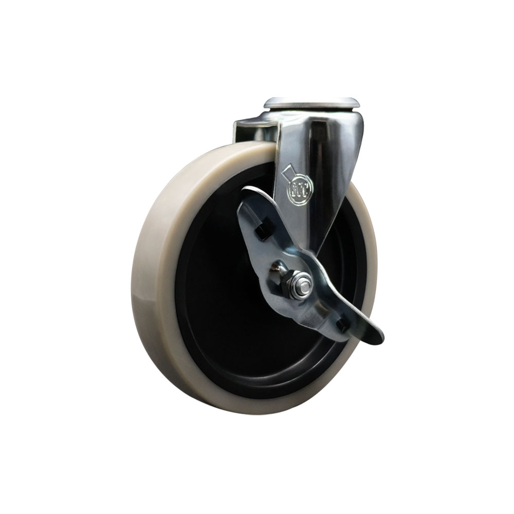 5 Inch Swivel Thermoplastic Rubber Caster Wheel with Bolt Hole and Brake - 130 lbs. Per Caster - Service Caster Brand — photo 1